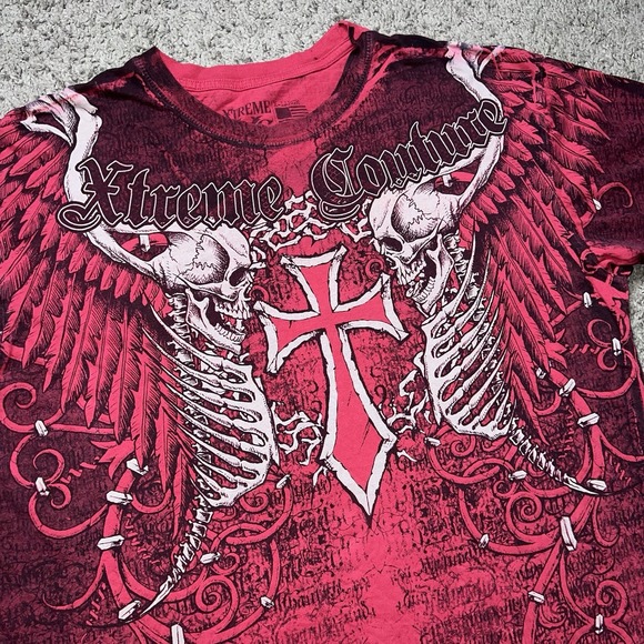 Xtreme Couture Shirt Mens XL Red Black Graphic Angel Wings MMA Affliction - Picture 1 of 6